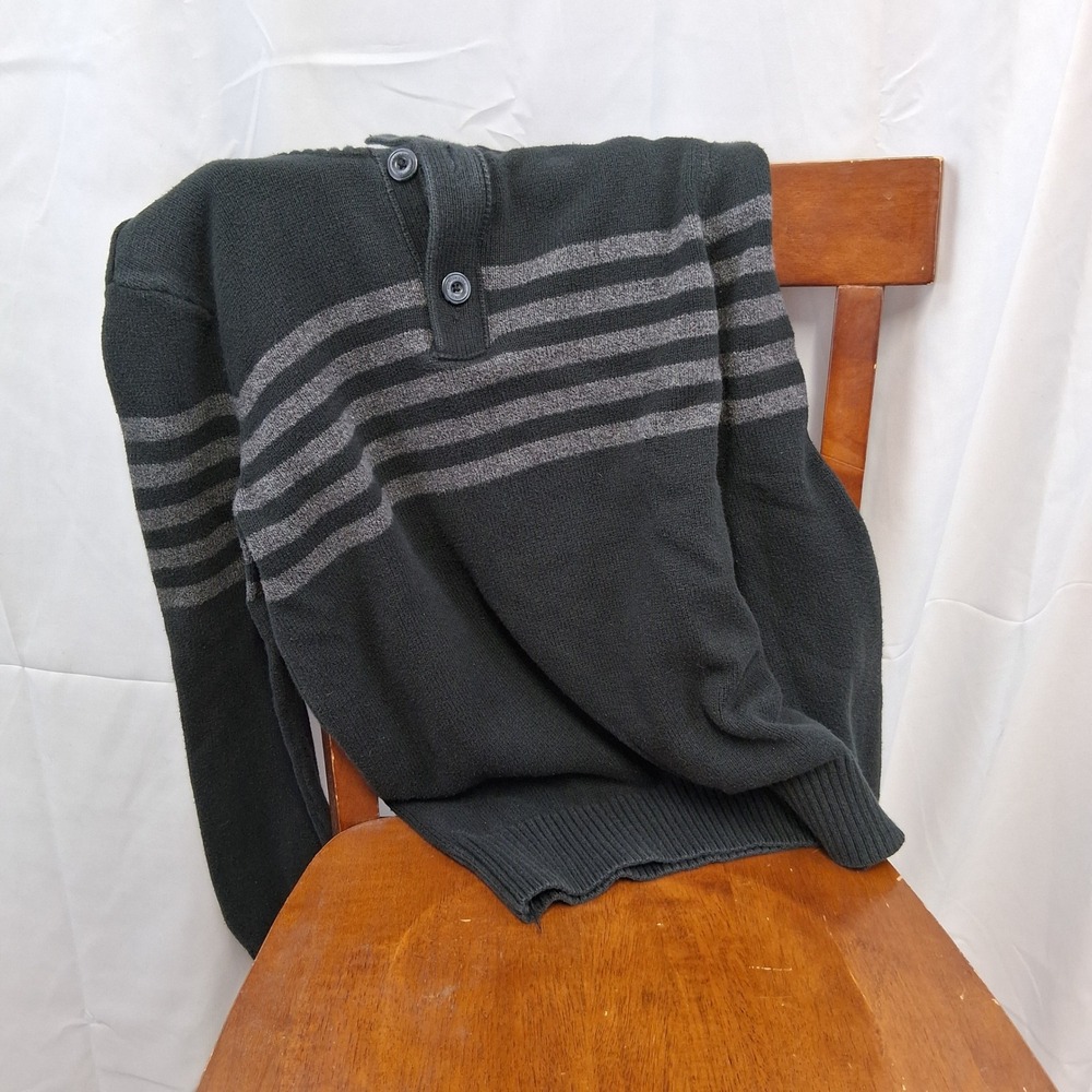 American Eagle Outfitters Men's Charcoal Gray Striped Quarter Zip Sweater S P
